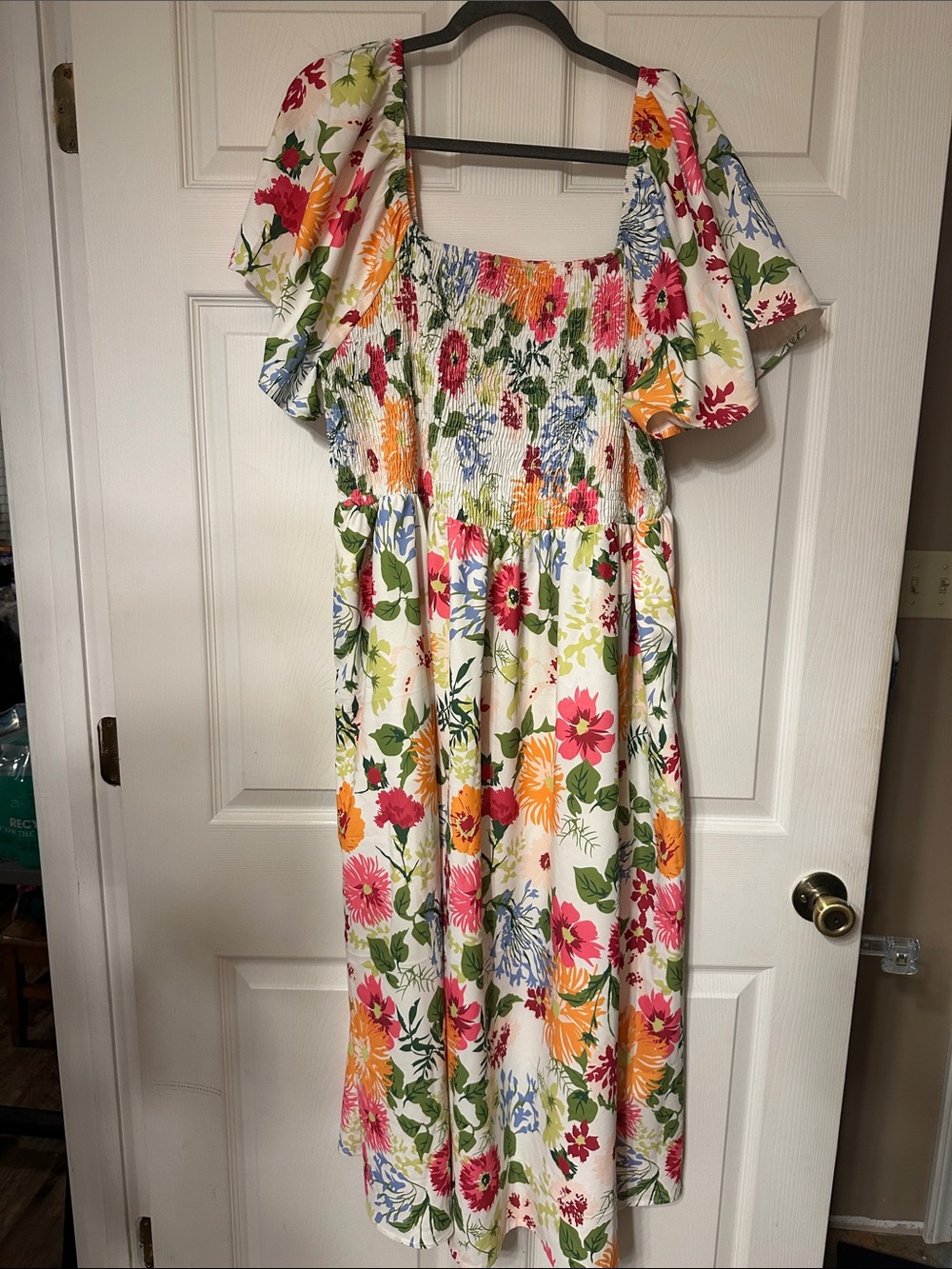 BloomChic White Floral Maxi Dress with Pink, Orange & Green
